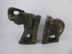 A Pair of Carved Stone "Elephant" Book Ends.