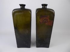 Two Large Antique Dutch Moss-Green Square Glass Wine Bottles