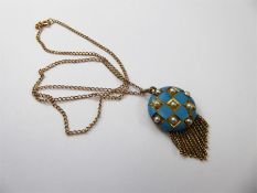 A 1920's Art Deco 14ct Gold Turquoise Enamel and Pearl Button Portrait Pendant