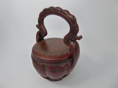 A Chinese Antique Carved Wood Pot and Cover.