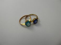Two Antique 9ct Gold Blue Stone Rings