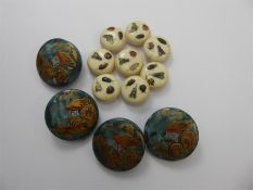 A Set of Eight Antique Ivory Japanese Shibayama Buttons