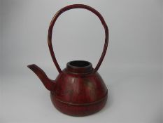 A Chinese Elmwood Late 19th Century Red Painted Tea Pot