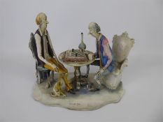 Italian Porcelain Figurine Chess Players signed by Toni Moretto.