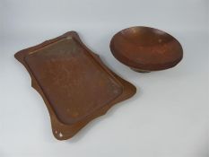 A Vintage Copper Hammered Tray and Copper Hammered Bowl