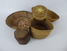 Two Mi'kMaq Native American Porcupine Quill and Birchbark Lidded Boxes