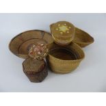 Two Mi'kMaq Native American Porcupine Quill and Birchbark Lidded Boxes