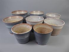 Eight Campden Potteries Ceramic Blue/brown Blue Glaze Slip-ware Planters
