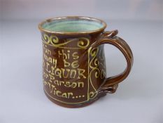 A Novelty Studio Pottery Slip-Ware Real Ale 'Cleric' Frog Mug