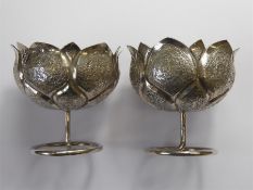 A Pair of Chinese Silver Lotus Bon Bon Dishes