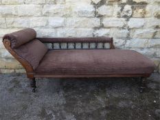 A Victorian Chaise Longue Covered in Brown Velour