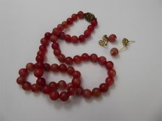 Chinese Pink Stone Beaded Necklace and Earrings.