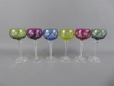 A Harlequin Set of Six Vintage Val St Lambert Berncastel Crystal Wine/Hock Glasses