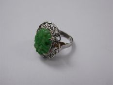 A 14ct White Gold and Apple Jade Ring