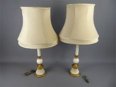 A Pair of White Marble and Gilt Table Lamps