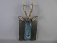 A Vintage Hand-Carved Wooden Folk Art Deer Head