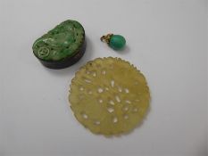 A Chinese Silver Gilded and Apple Jade Pill Box