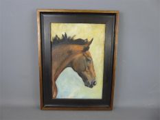 An Oil on Canvas Painting Depicting a Horse Profile