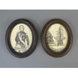 A Pair of Naval Scrimshaw-style Depiction