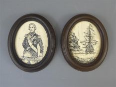 A Pair of Naval Scrimshaw-style Depiction