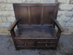 An Antique Oak Settle Bench