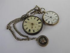 A Silver Cased Pocket Watch and Fob Chain