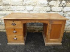 An Large Antique Pine Twin Pedestal Kneehole Desk