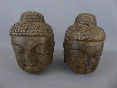 A Pair of South Asian Carved Stone Heads