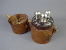 A Glass and Silver Triple Hip Flask Set