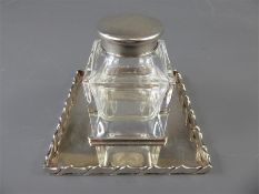 A Silver and Cut Glass Inkwell