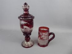 A Victorian Bohemian Cut Glass Ruby Jar and Cover