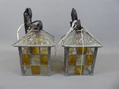 A Pair of Lead-Lined Glass Exterior Light Fittings