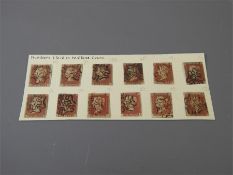 1841 1d Reds Set of Numbers 1 to 12 in Maltese Cross