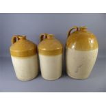 Three Large Local Interest Stoneware Two-Toned Flagons