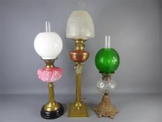 Three Late Victorian Cut-glass Oil Lamps