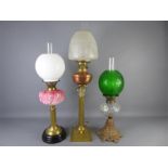 Three Late Victorian Cut-glass Oil Lamps