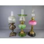 Three Late Victorian Cut-glass Oil Lamps