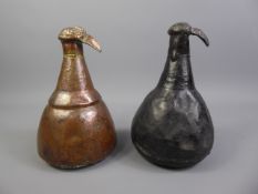 Two 18th Century Copper Bird Form Bottle Holy Water Flasks