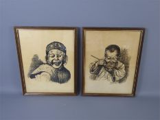 A Pair of Character Woodblock Prints