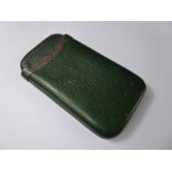 An Antique Green Leather Cigar Case with Silver Collar