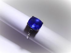 A Platinum Art Deco-Style 6.5 ct (Approx) Vivid Cornflower Blue Natural Sapphire and Diamond Ring