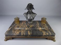 A 19th Century French Portoro Marble and Bronze Napoleon III Double Inkwell Stand