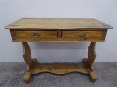 A Pine Side Table with Two Short Drawers