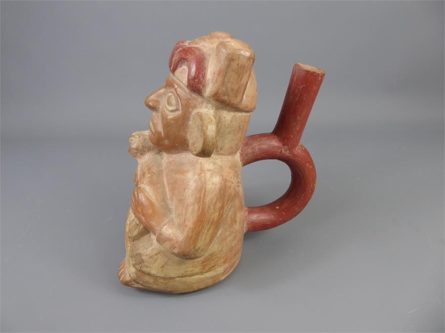 A Peruvian Terracotta Mochica Flask - Image 2 of 2