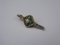 Antique 18ct Enamel Diamond, Emerald and Pearl Brooch