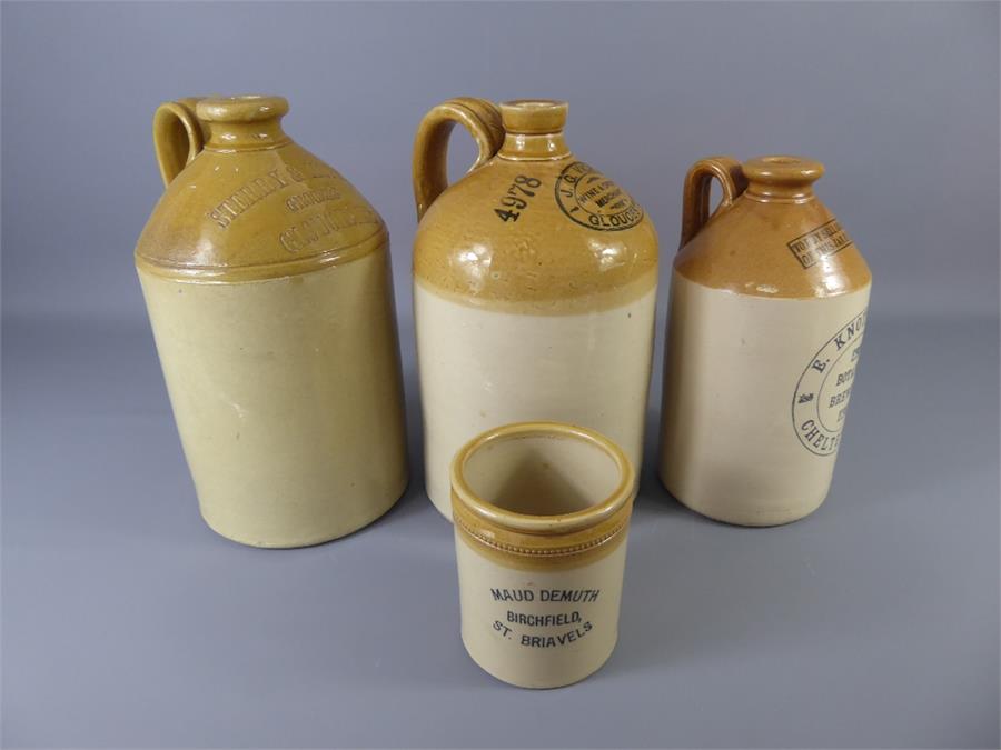 Breweriana -Three Vintage Stoneware Two-Toned Flagons