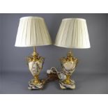 A Pair of Vintage French Gilt-Metal and Marble Urn-Shaped Table Lamps
