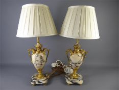 A Pair of Vintage French Gilt-Metal and Marble Urn-Shaped Table Lamps