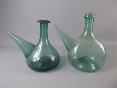 Two 19th Century Green Glass Spanish Porro (Wine Carafe)