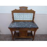 An Art Nouveau Satin Wood Marble-Top Washstand